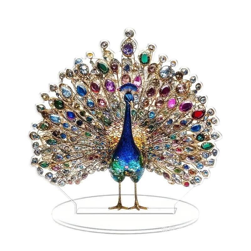 1Pcs Quality 2D Flat Acrylic Figurine Crystal Peacock Decorative Piece Tabletop Embellishment For Bedroom Living Room Office