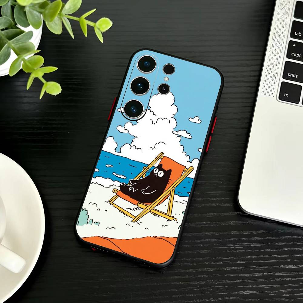 Cute Cat Funny Phone Case For Samsung S26,S25,S24,S23,S22,S21,S20,Ultra,Plus,FE Black Soft Cover