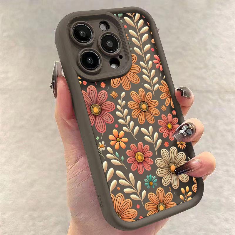 

Vintage Boho Orange and Pink Daisy Floral Art Phone Case for iPhone 17 16 15 14 13 12 11 Series Pro Max Plus iphone 12 ProMax