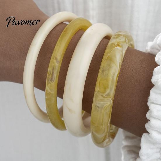 Bracciale in Resina Fatto a Mano 4 Pezzi Bangle Grosso per Donne, Set di Bracciali Bangle Geometrici Larghi Retro con Motivo Marmo, Gioielli Statement Impilabili Regalo Quotidiano