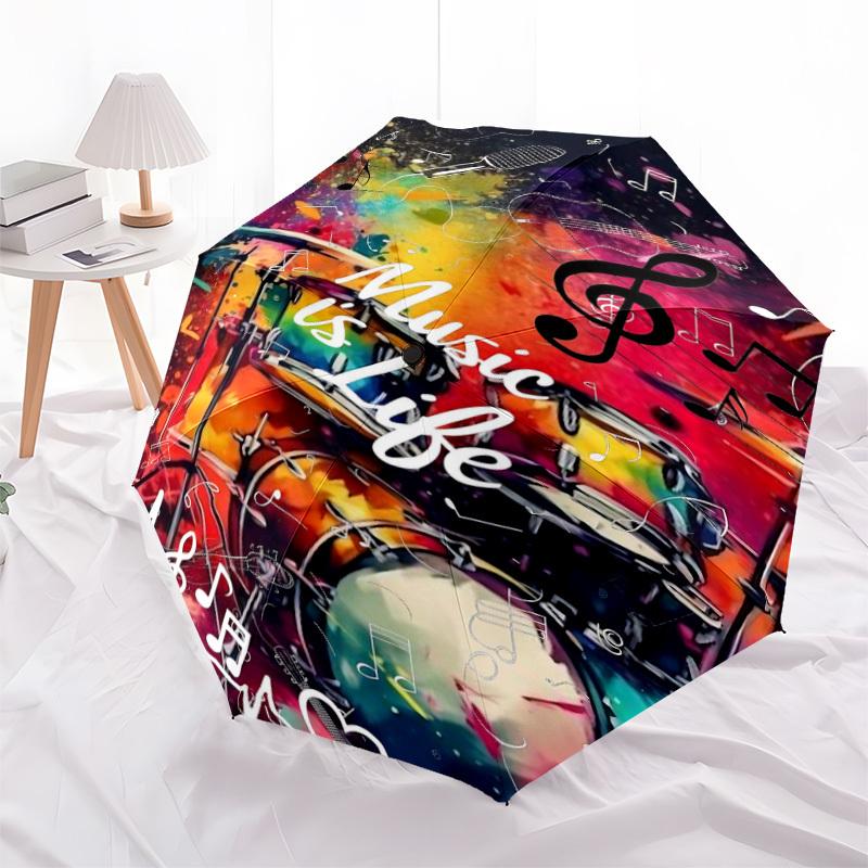 1PC Music Life Automatic Open/Close, 8-Rib Durable Frame Compact Travel Umbrella for Men & Women S1222085