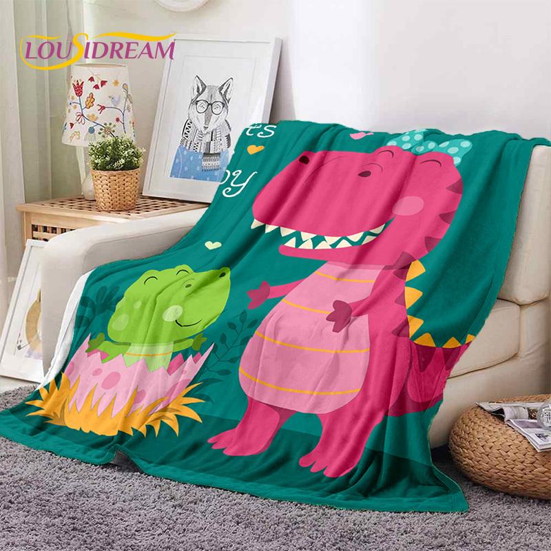 3D Uroczy Dino Kreskówkowy Dinozaur Kosmos Dzieci Miękki Flanelowy Koc na Łóżko Sypialnię Sofę Piknik, Koc do Rzucania na Zewnątrz Rekreacja