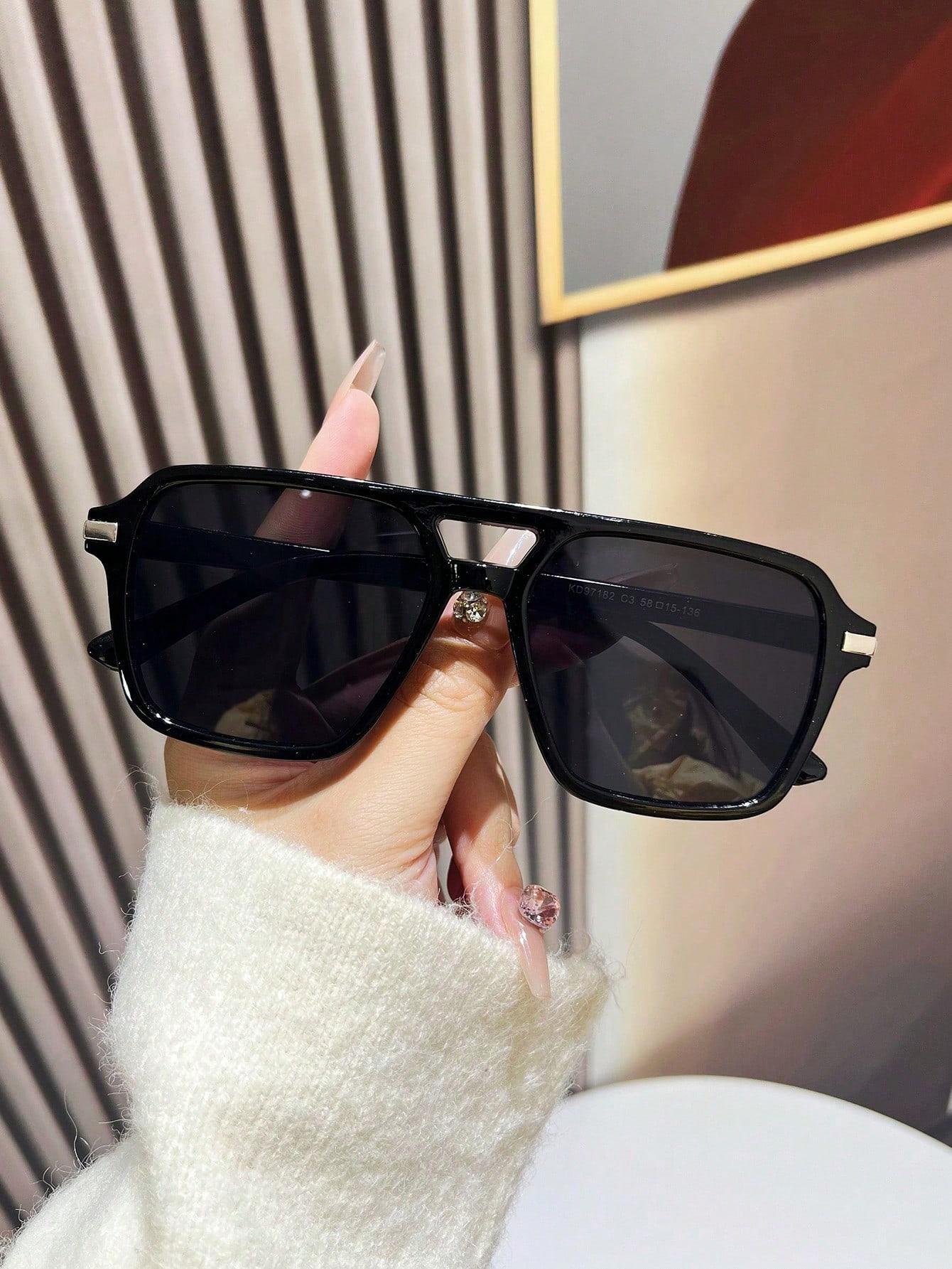 

1PC Unisex Pilot Style Glasses Frame Dual Bridge Fashion Eyewear Suitable for Daily Wear And Driving European And American Style чорний