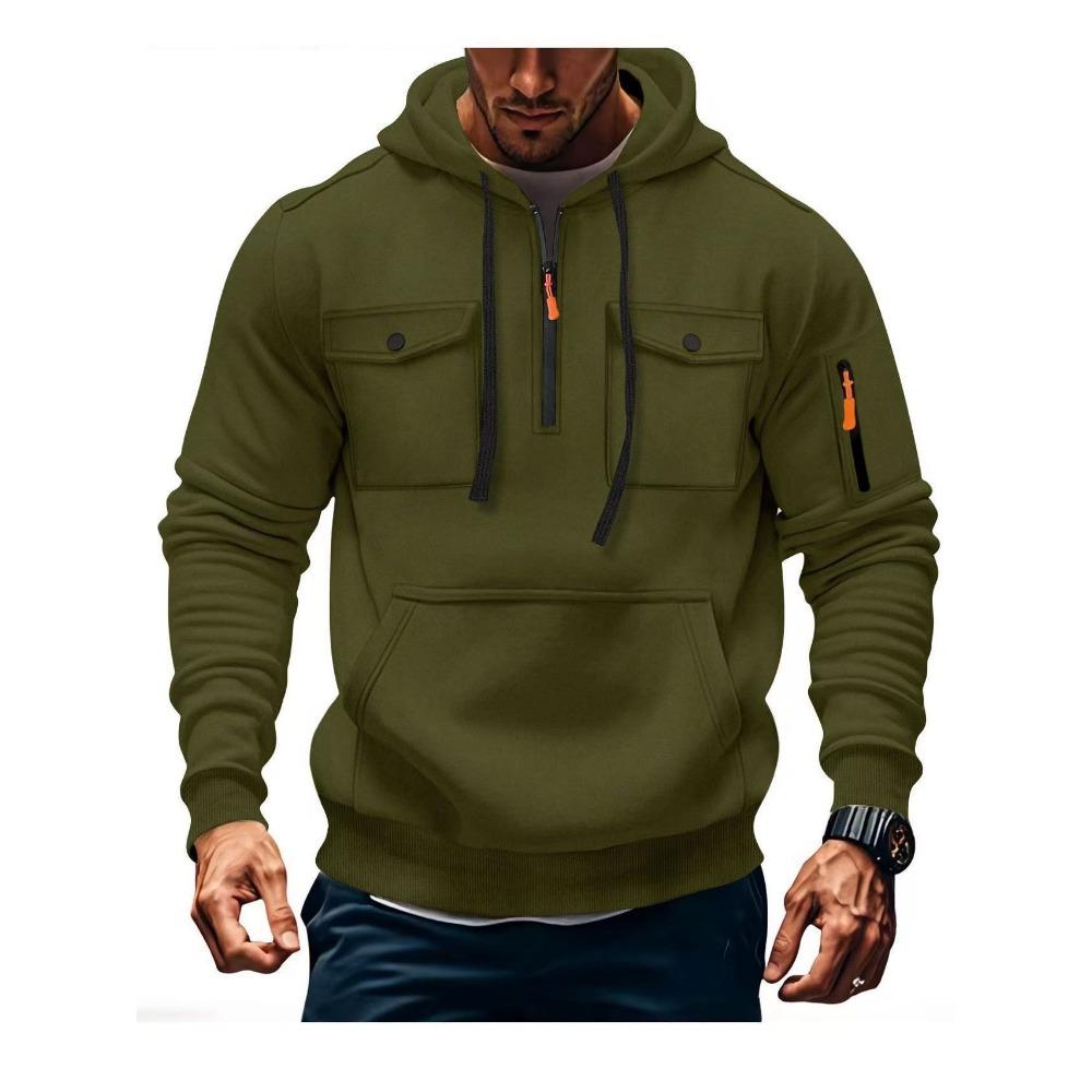 Novo Moletom Masculino Moderno com Capuz e Multibolsos