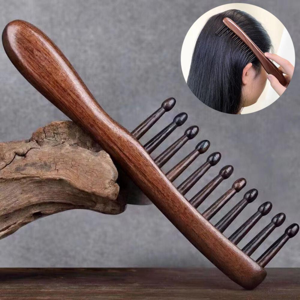 No-snags Natural Wood Hairbrush Wide Tooth Sandalwood Scalp Massager  For Women