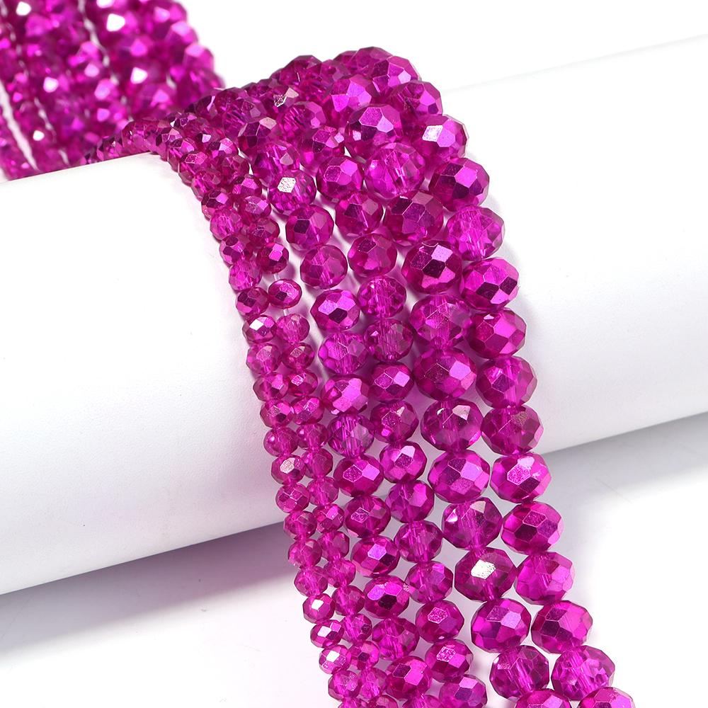 1 Strand 4/6/8mm Hot Pink Faceted Crystal Beads Glass Loose Spacer Beads For Jewelry Making DIY Bracelets Necklace Accessories