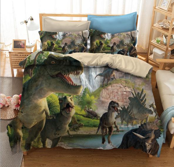 3D Print Jurassic Period Quilt Cover Set,Cartoon Forest Animal Comforter Cover pillowcase,Soft Microfiber Bedding Sets,Kids Teen