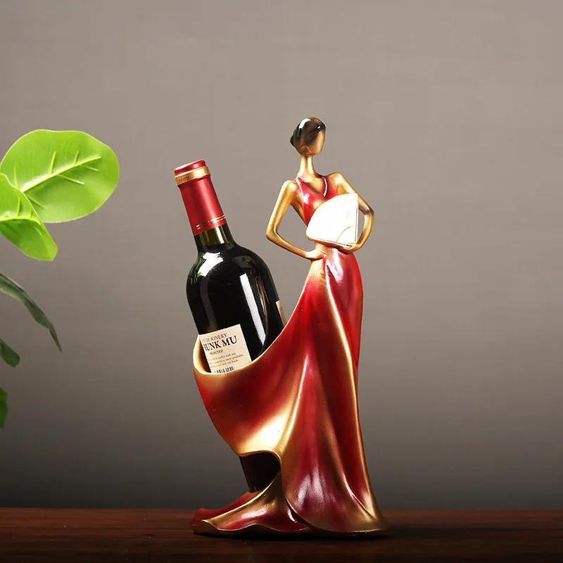 Creative Home Decorative Figurines Ornaments Modern Minimalist Blue Take Fan Beauty Wine Rack Decoration Creative Wedding Craft