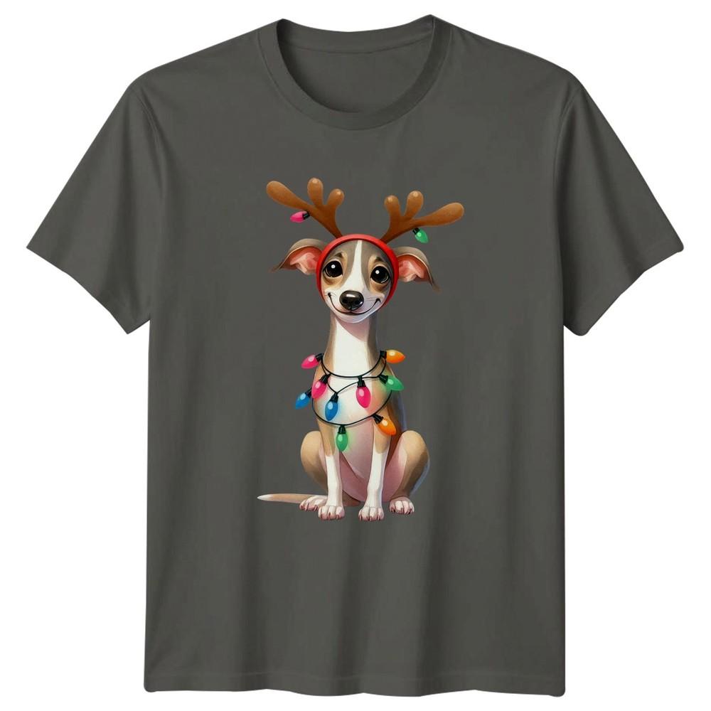 Reindeer Dog Christmas Lights Animal Holiday Unisexs Unisexs Graphic Tee Unisex