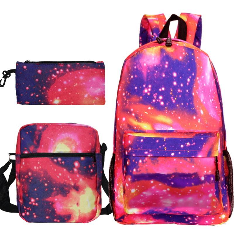 Multi-color blank backpack three-piece set Student Oxford cloth backpack + shoulder bag + pencil case three-piece set