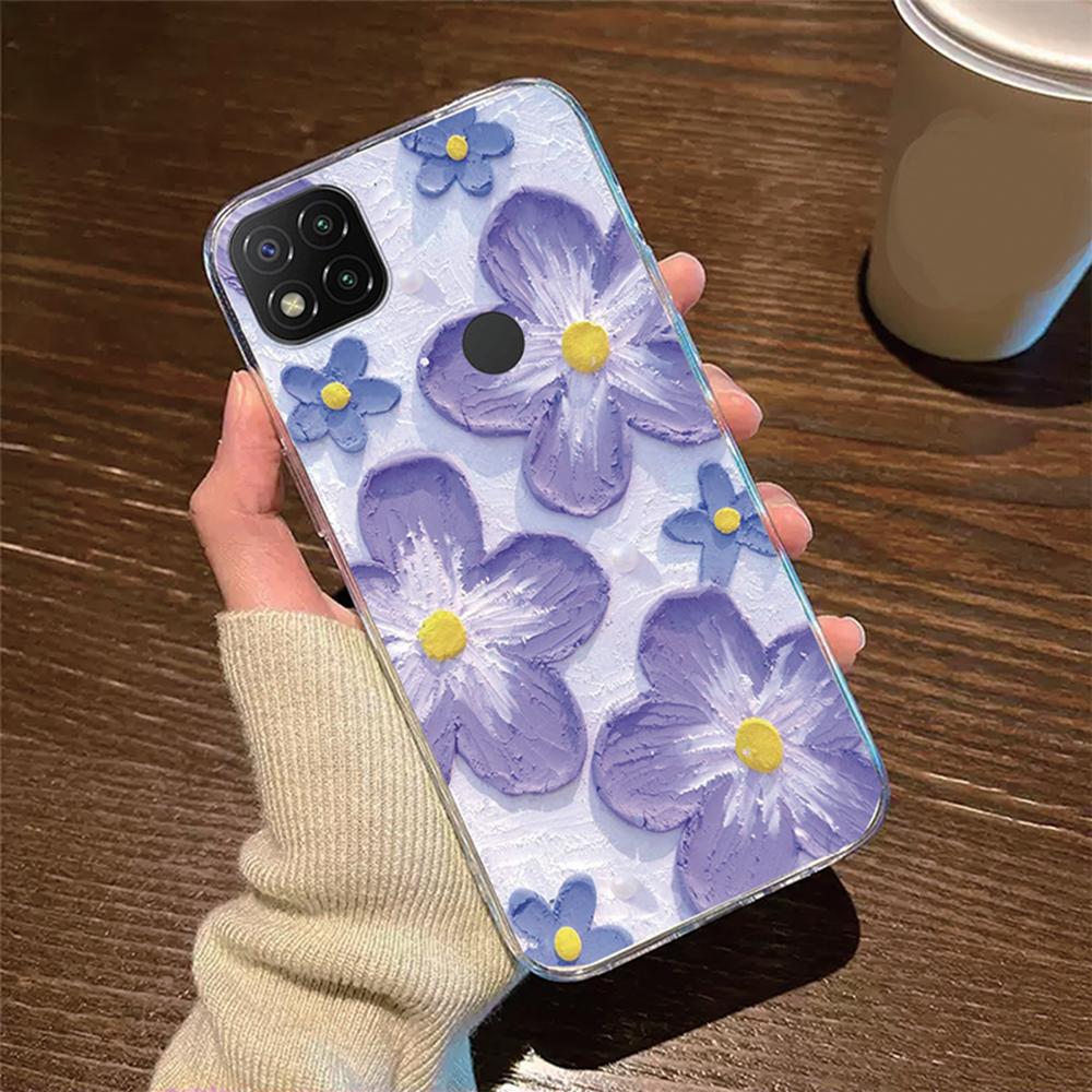 Transparent Clear For Xiaomi Redmi 9C 9 9A 9T 10A Cover Silicone Rose Flower Oil Painting Lavender Phone Case For Redmi9C NFC