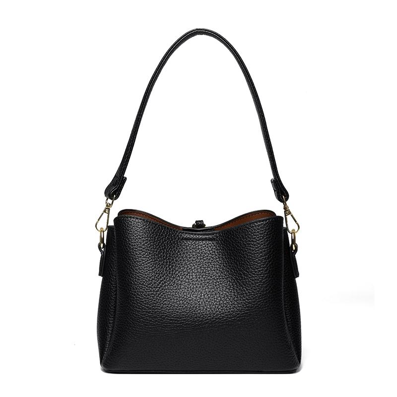 New Luxury Casual Shoulder Bag Women‘s PU Leather Crossbody Purse Large Capacity Small Bucket Tote Fashi Solid Color Handbag