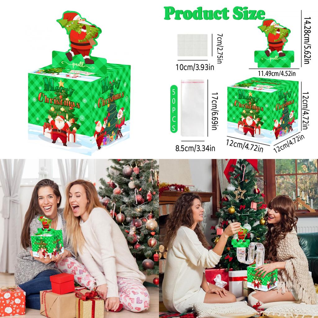 Christmas Green Checkered Tree Pattern Paper Gift Box Christmas Party Decor