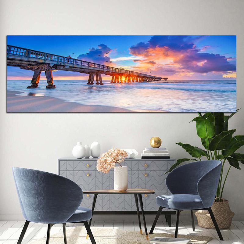 

Красивые пейзажные постеры, картина на холсте, мост, закат, Куадро, морской пляж, принты, настенное искусство для гостиной, современный домашний декор