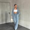  Cross-border European and American Fashion Women's Clothing Amazon Denim Long-sleeved Button-down Wide-leg Casual Pants Commuter Suit