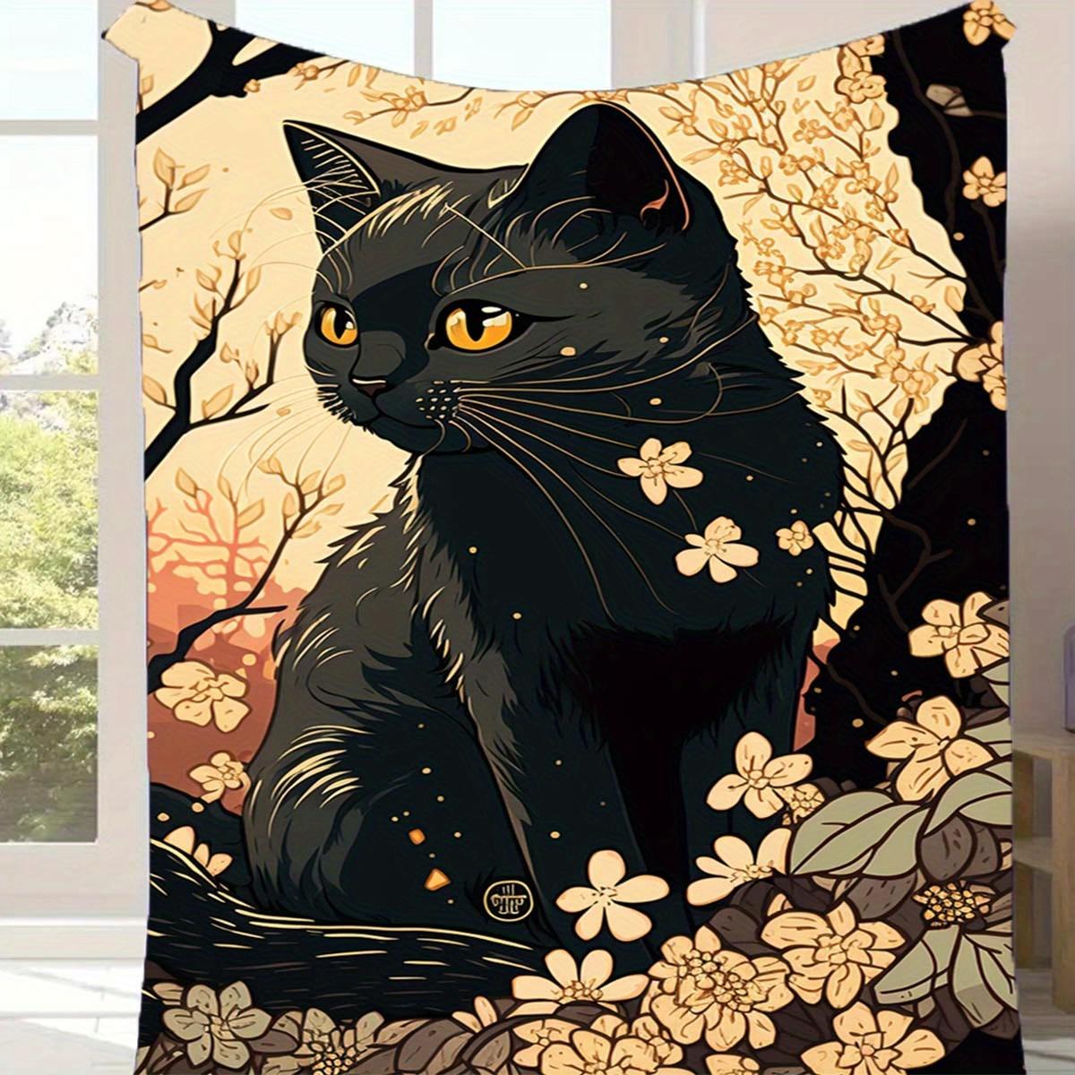 

1 шт. Элегантное одеяло с узором черной кошки, Мягкое теплое плед-одеяло, Одеяло для сна на диван, софу, в офис, кровать, для кемпинга, путешествий 130cmx150cm