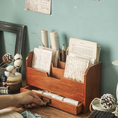 29,4*11*17,9 cm 1 pz Scatola portaoggetti in legno retrò stile cassetto da scrivania, Organizzatore di documenti per ufficio Scatola in legno per il controllo del disordine sulla scrivania.