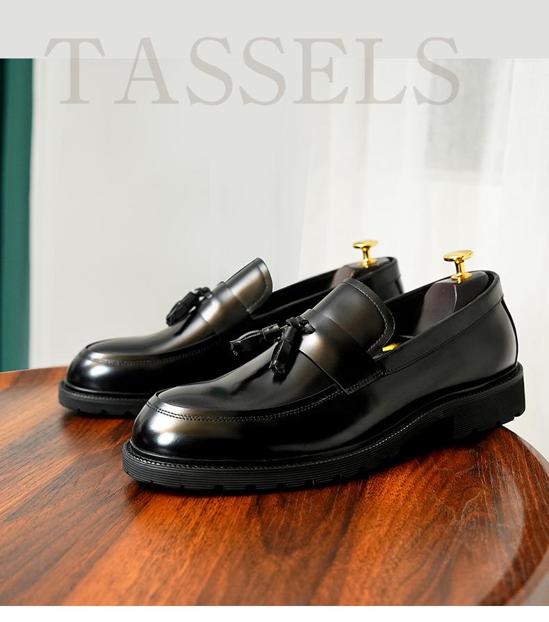 Genuine Leather Tassel Loafers: Men's British Style, Thick-Soled, Slip-On Formal Shoes