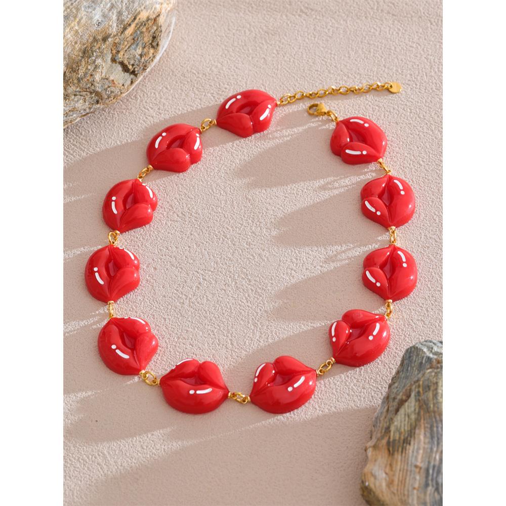 Eetit 2025 Creative Red Resin Lips Chain Necklace for Women Stainless Steel Stylish Unique New Arrivals Charm Jewelry Party Gift