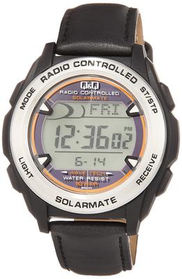 Citizen Digital Solar Watch with Date Leather Black Q&Q MHS7-310 Men's Radio-Controlled Display, Strap,