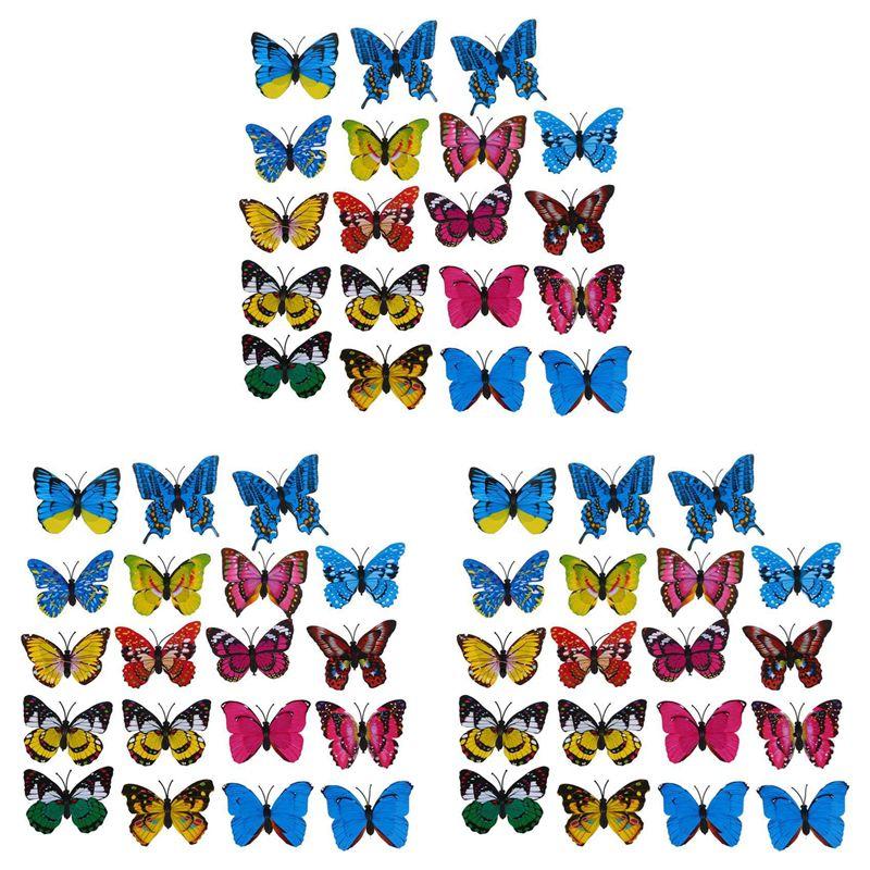

ABUL-60Pcs 7Cm 3D Artificial Butterfly Pin Clip Double Wing For Home Christmas Wedding Decoration, Colors Randomly Send