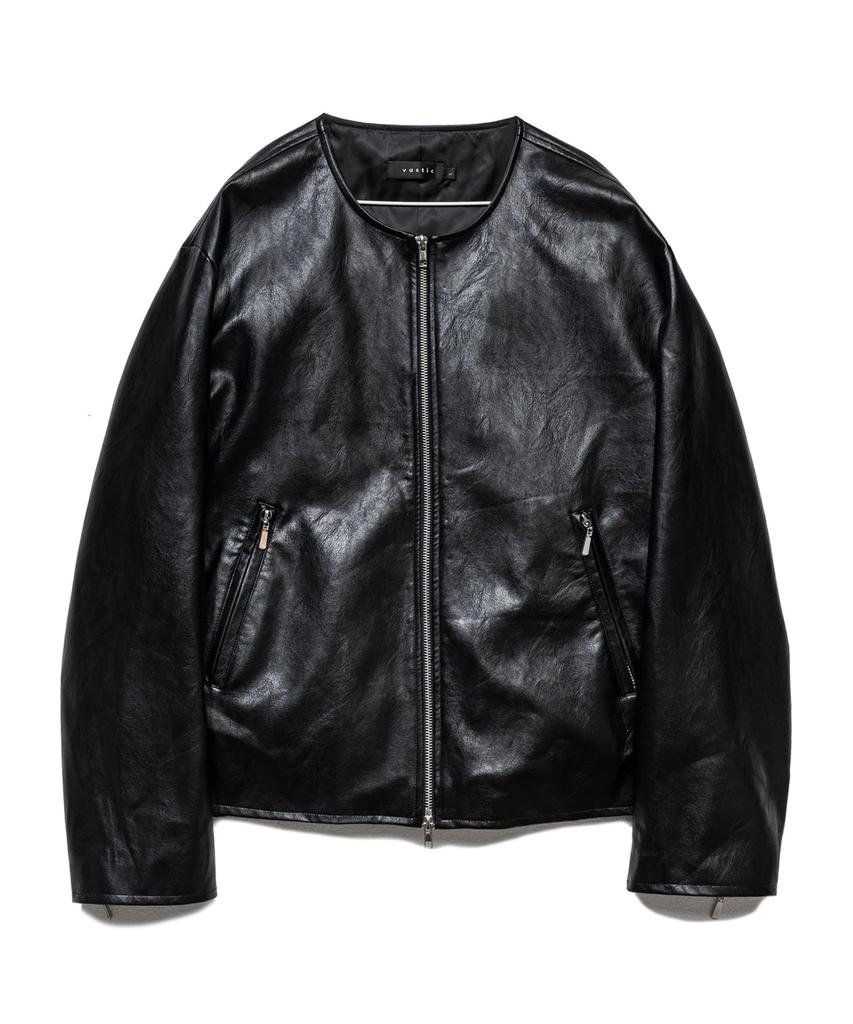 Vastic Collarless Western Leather Jacket_Black