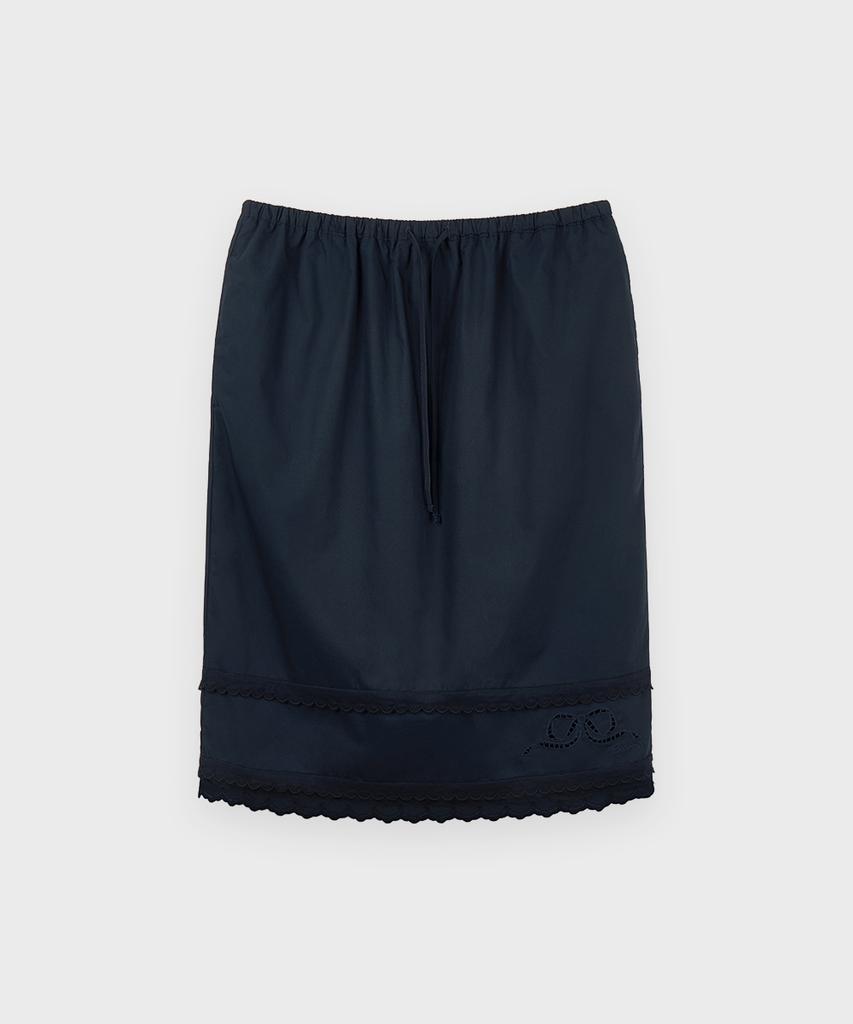 Sinun Eyelet Punching Midi Skirt (Navy)