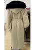 Elegant Color Block Fur Collar Trench Coat - European & American Style for Autumn/Winter 2025