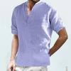 Designer Spring Summer Men's Casual Cotton Linen Solid Color Long Sleeve Shirts Loose Stand Collar Shirts