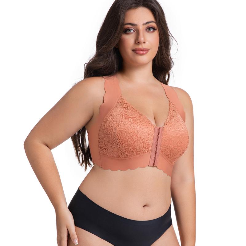 Plus Size Wireless Lace Front Buckle Push-Up French Sleep Bra