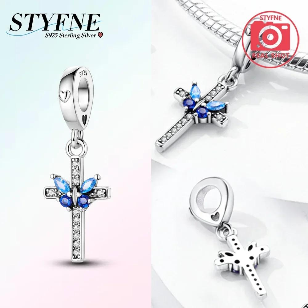 Pendants Woman Blue Copper Sunflower Purple Blue Cross Beads Charms Fit Original Pendant Bracelet Women Jewelry