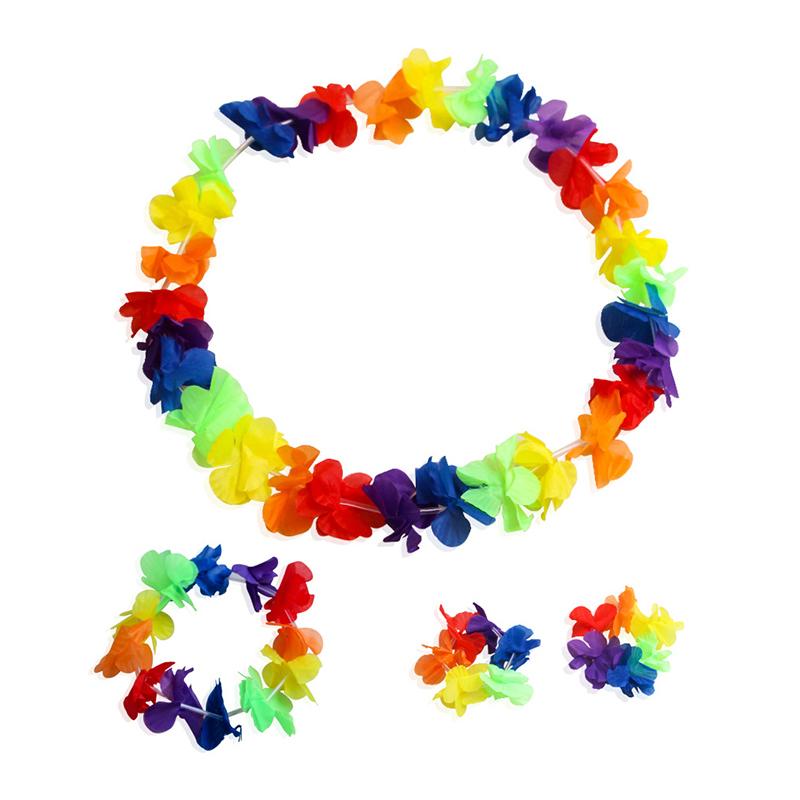 

4 шт./компл. гавайские искусственные цветы леи ожерелье гирлянда повязка на голову свадьба день рождения пляж тропическая вечеринка украшение as the picture