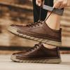 2025 Autumn Men's Breathable Leather Moccasins: Soft Sole, Hand-stitched, Low-top, Lace-up Casual Driving Shoes