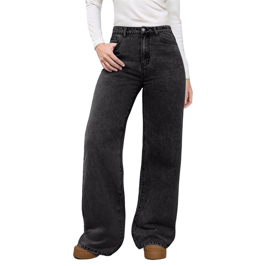 Damen Casual High-Waist Light-Washed Loose Wide-Leg Straight Jeans