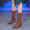 Fashion Elegant Heeled Pointed Toe Leather Ladies Mid Calf Shoes Autumn Winter 2025 Novelty Comfortable Fashion Women's Half High Boots