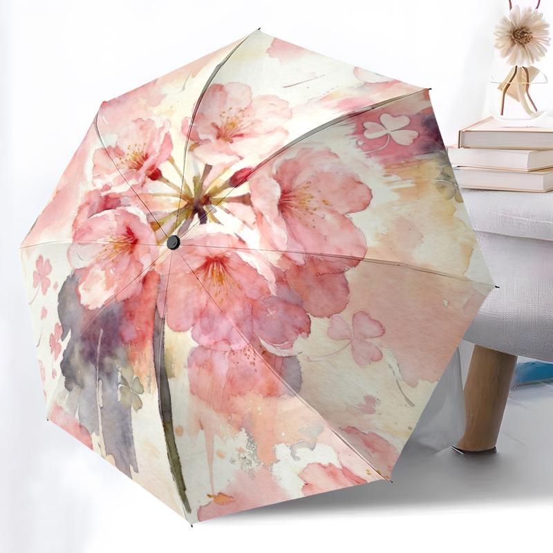 1pc Ocean Life Combination Pattern Sturdy 8-Bone Auto Umbrella, Bright Umbrella, Digital Printed, Foldable Umbrella for On-the-Go Outdoor Use