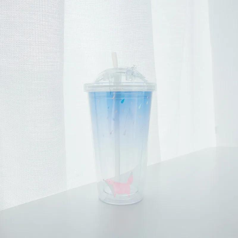 

Модная двойная пластиковая бутылка для воды с соломинкой, креативные бутылки с изображением лисы и белого медведя, 550 мл, спортивная бутылка, туристический стакан, походная посуда для питья 550ml