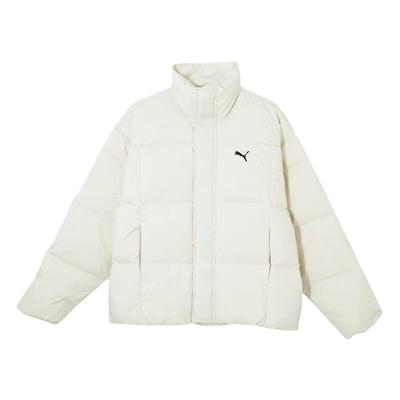 Puma Jaqueta Clássica Relaxada de Penas Logotipo da Marca Gola Alta Quente Zíper Manga Longa Casaco de Penas Jaqueta Unissex Branco Neve 631636-80