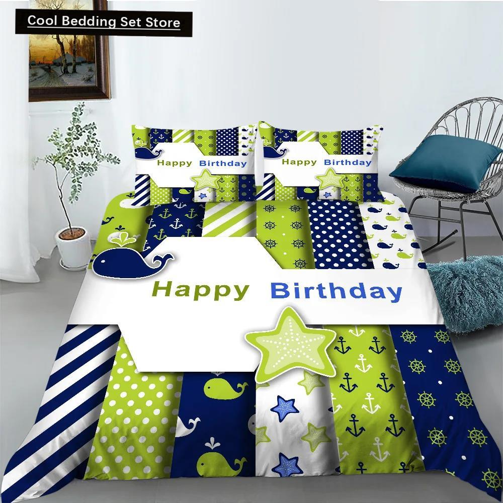 Cartoon Animal Happy Birthday King Queen Duvet Cover Cute Lion Bedding Set Kids Boys Girls Elephant 2/3Pcs Polyester Quilt Cover