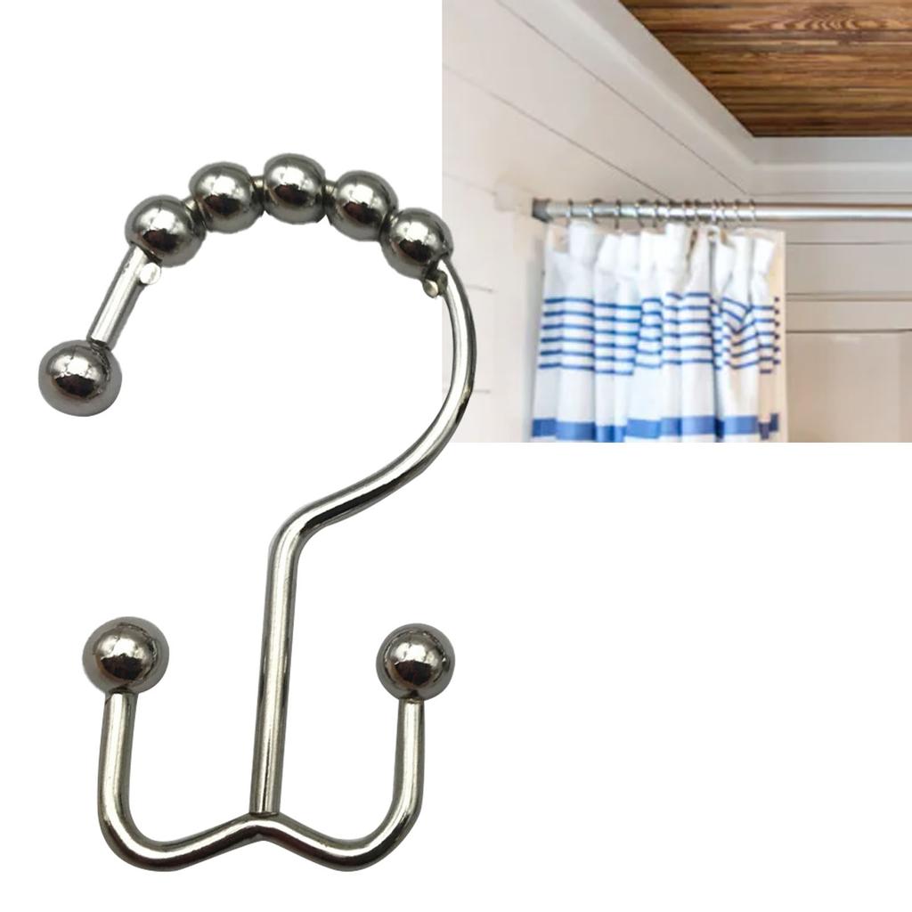 12PCS Shower Curtain Hooks Rustproof Metal Iron Double Sided Bath Curtain Hook Rings for Bathroom Bl