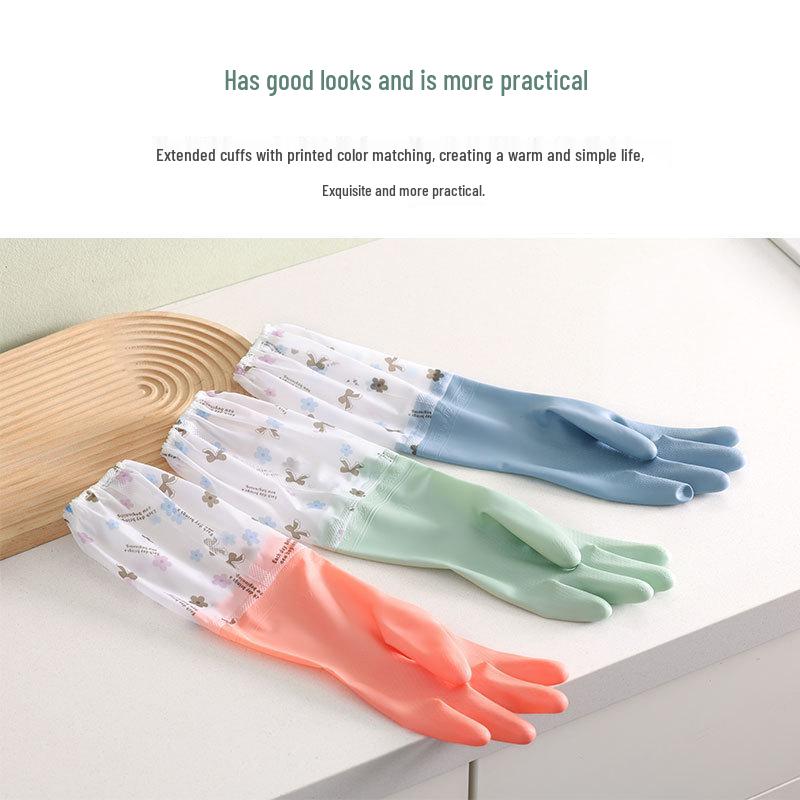 Thickened Long Cuff Waterproof Latex Kitchen Gloves for Dishwashing and Laundry