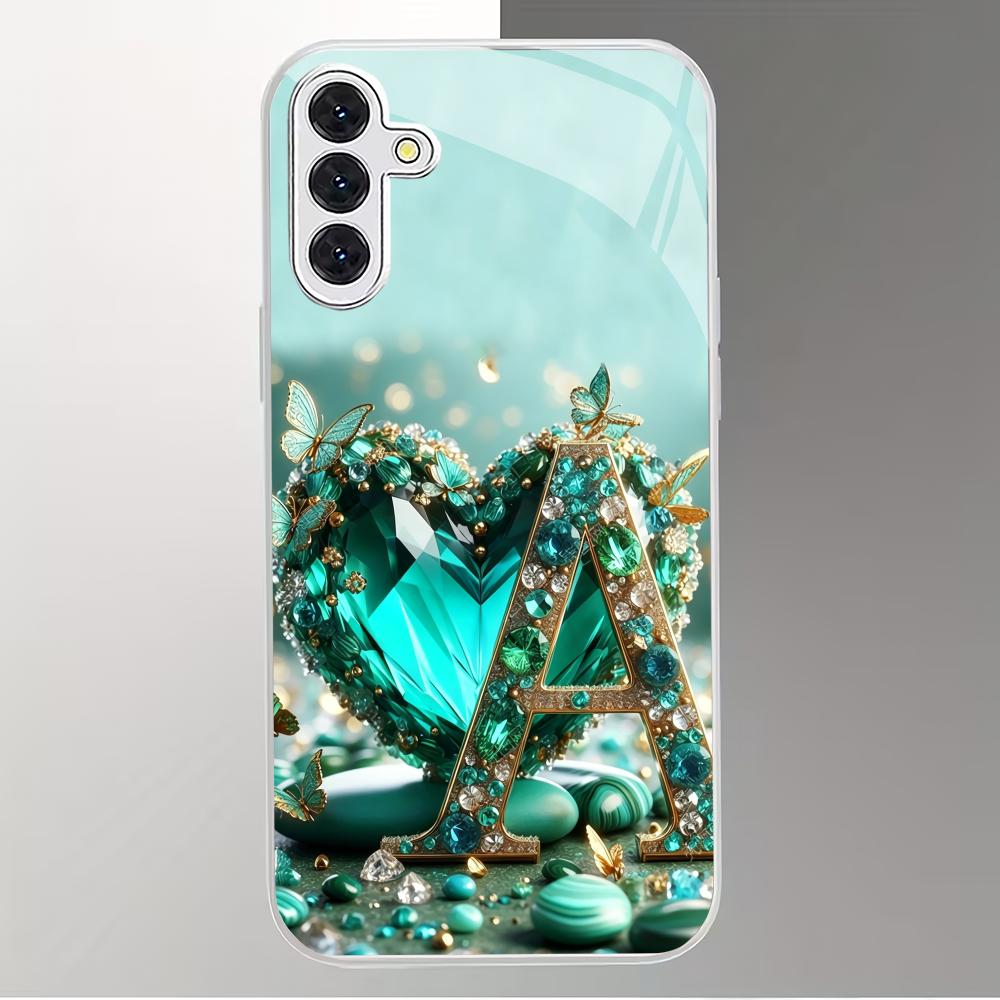 Letter A tempered glass phone case suitable for Samsung Galaxy S26 S25 S24 S23 S22 S20 FE/Ultra/Plus anti drop back cover