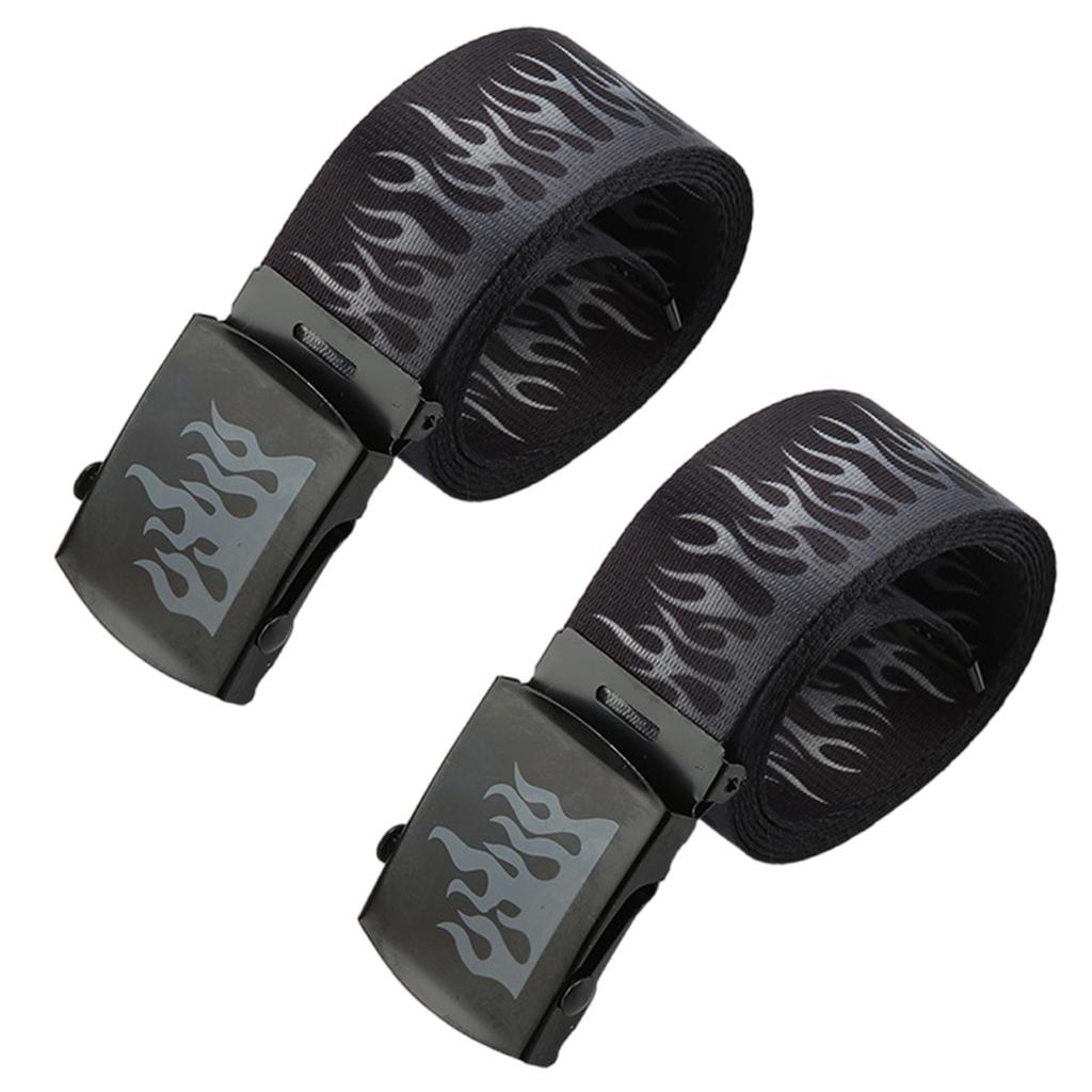 Hip Hop Style Flame Pattern Belt With Metal Buckles Durable Weave Fabric Adjustable Waist Strap For Punk Fashion Enthusiasts