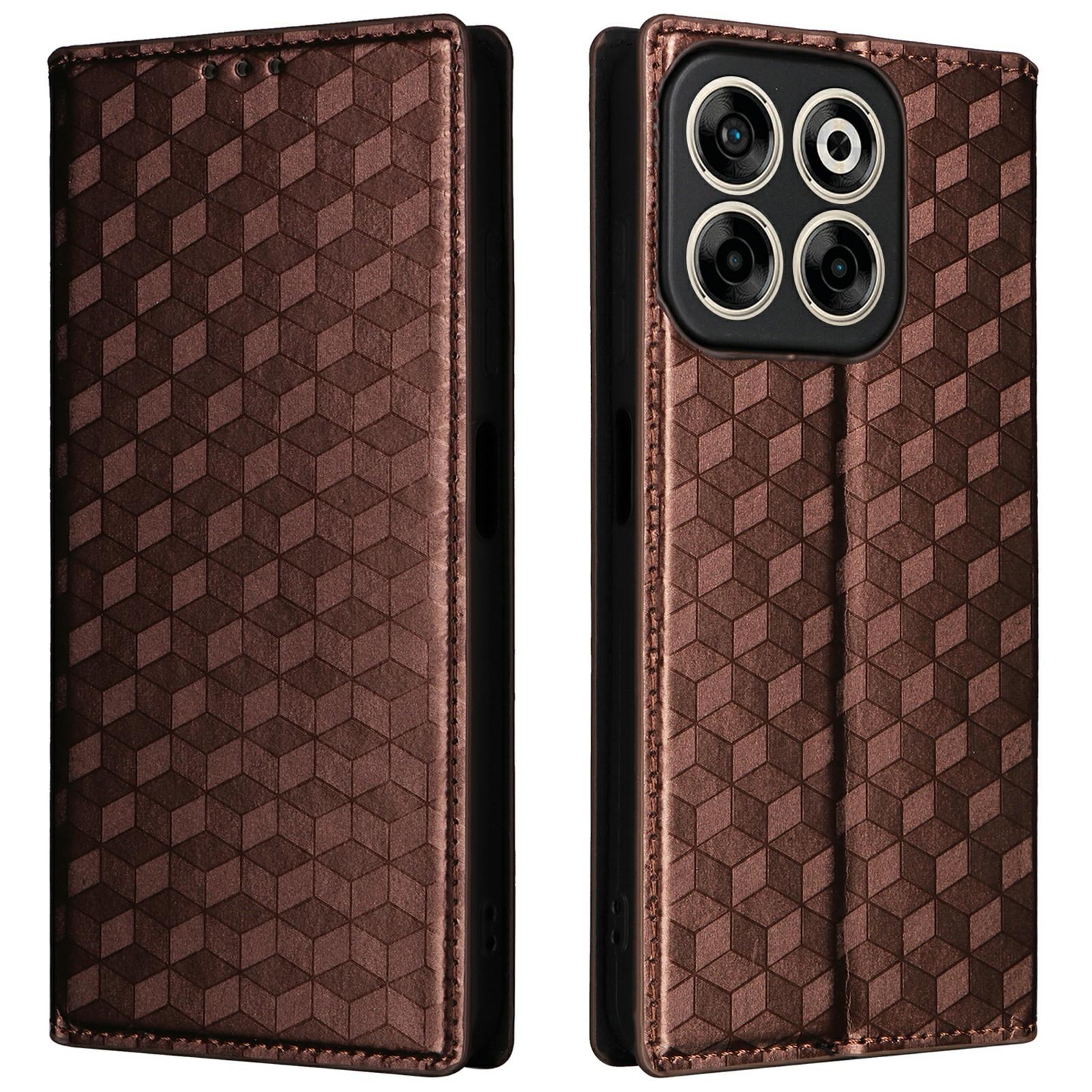 

For ZTE Blade V70/nubia V70 Wallet Case Rhombus Imprinted Leather Phone Cover Brown
