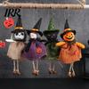 Dekorative Hexenstatue Halloween Hängedekoration, Gruselige Kürbis-/Geist-/Hexen-/Schwarze Katze Puppe Ornament mit Festlichem Jute-Rock für Spukhaus,