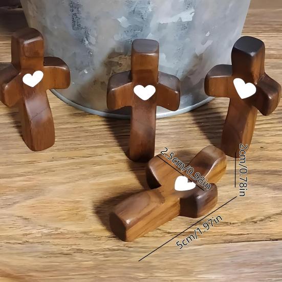 Black Walnut Cross Decoration Emotional Support Wooden Love Heart Pocket Hug Cross Men Women Faith Prayer Cross My Heart Encouragement Gift