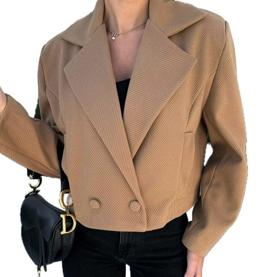 2024 Herbst/Winter Damen Kurzmantel im britischen Stil aus Wollmischung mit Anzugkragen