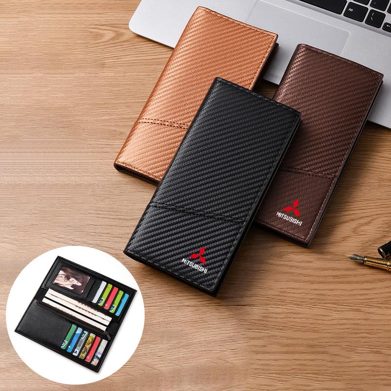 Leather Car Key Bag Auto Long Wallet with Multiple Card Slots for Mitsubishi Outlander Lancer 9 ASX L200 Pajero Montero Eclipse