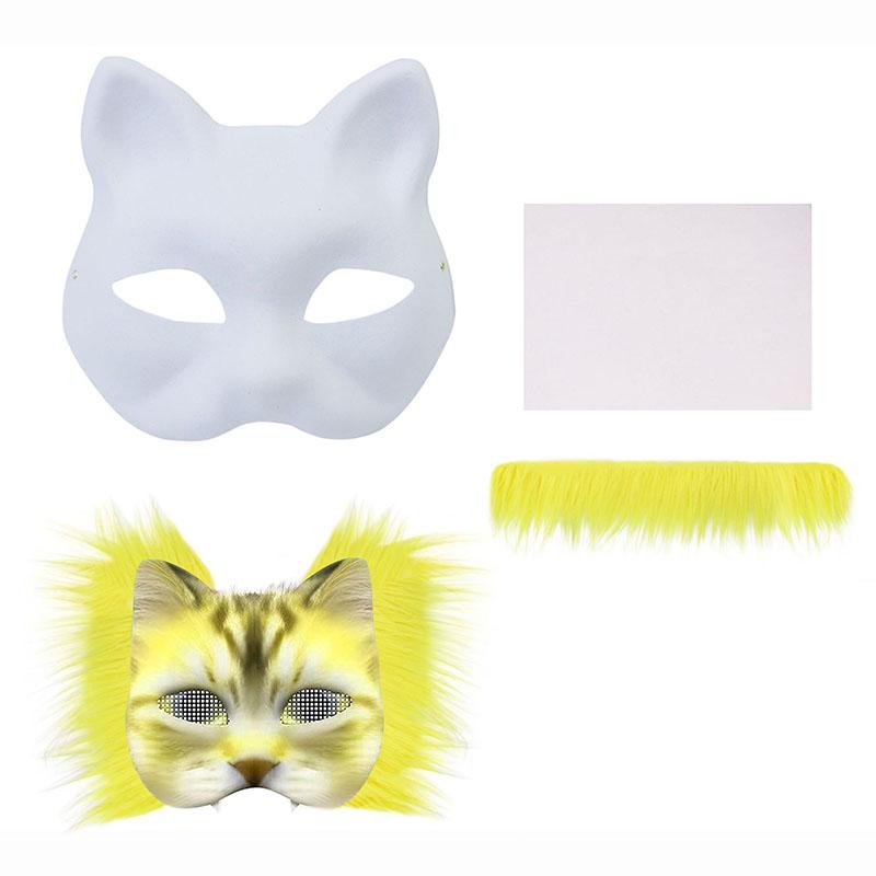 Diy Blank Masks Hand-Painted Animal Fox Cat Graffiti Mask White Embryo Pulp Mask Halloween Party Half Face Mask Decoration Gifts