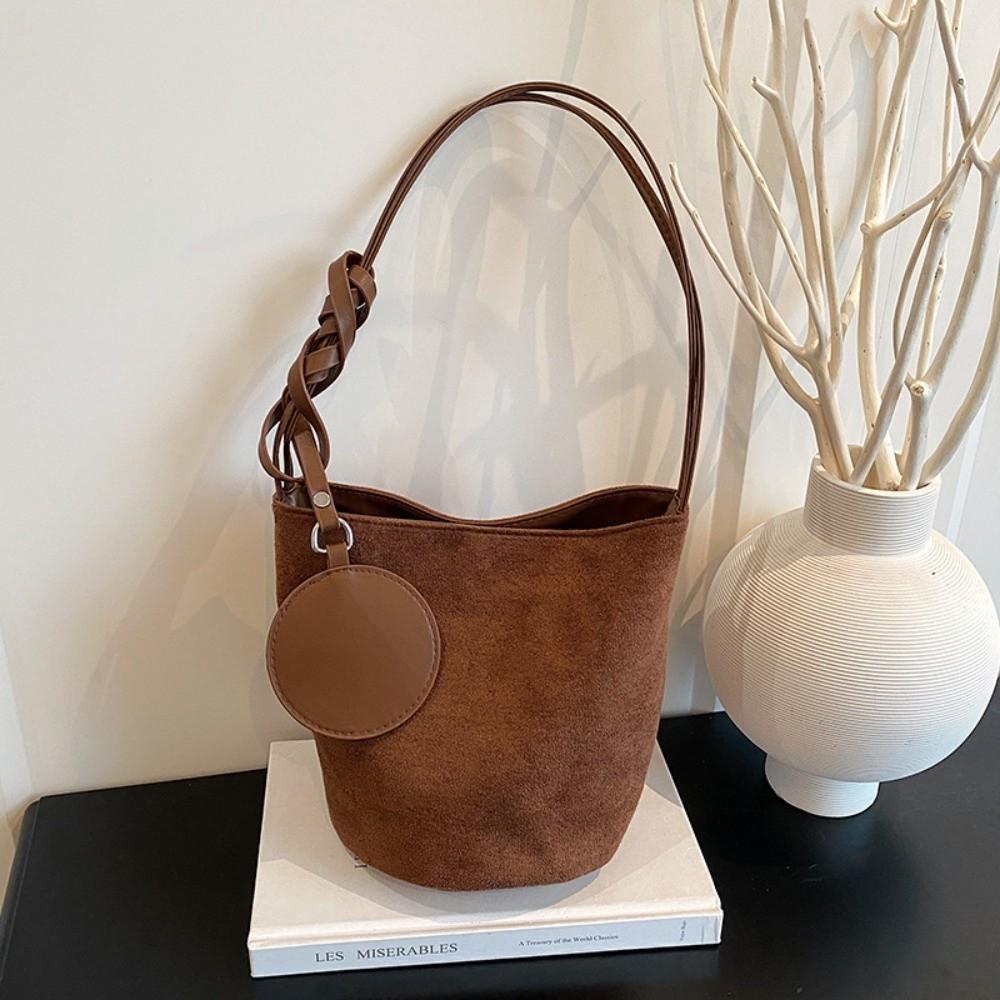 

Fashion Solid Color Suede Bucket Bags Large Capacity Buckle Shoulder Bag Tote Bag Women кофейный